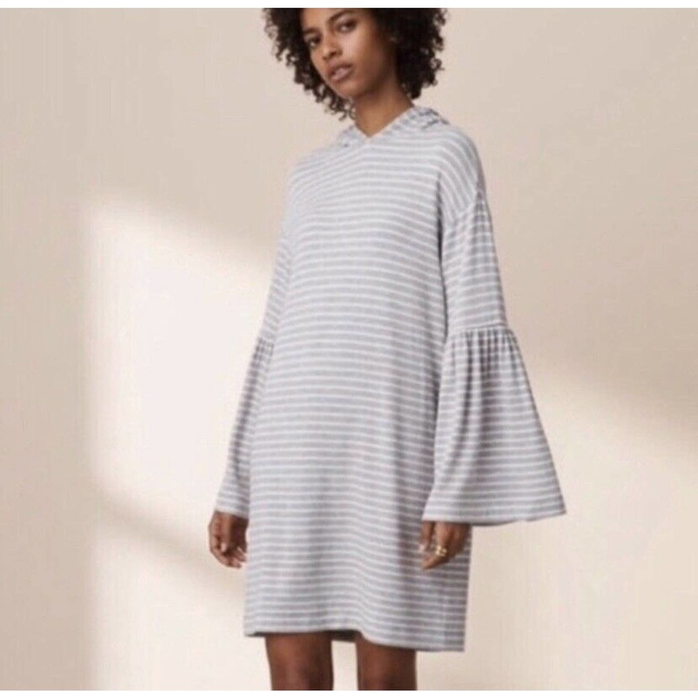 Lou & Grey Signature Soft Striped Hooded Long Sleeve Dress with Bell Sleeves S